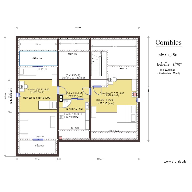 Combles. Plan de 0 pièce et 0 m2