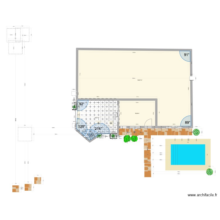 aménagement facade sud. Plan de 3 pièces et 184 m2