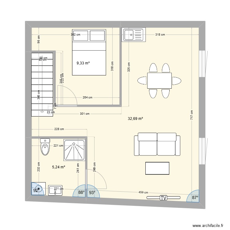 option 2 plan 2 ème cote place. Plan de 5 pièces et 47 m2