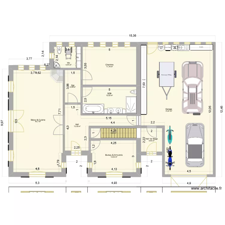 Projet maison 3 pi&egrave;ces + garage. Plan de 10  et 188 m²