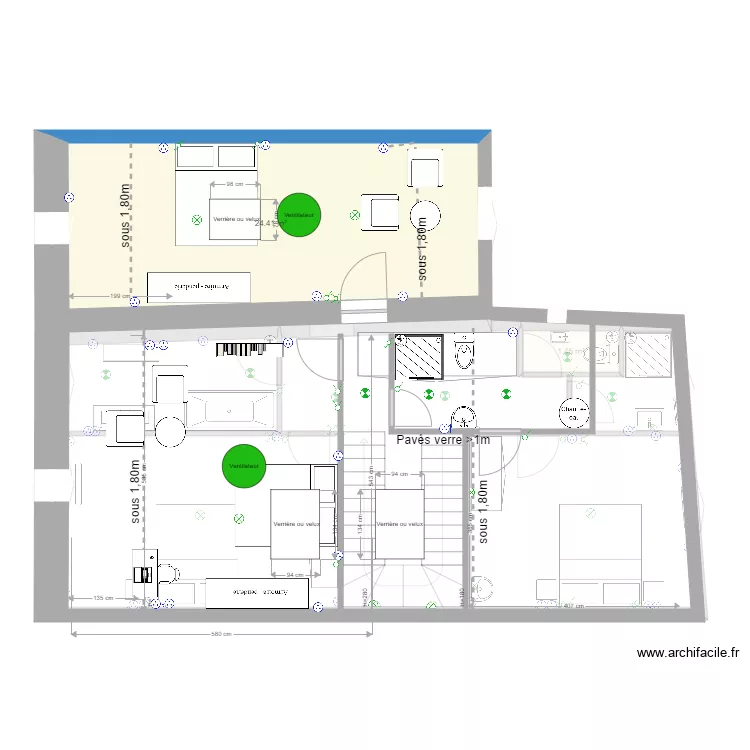 int&eacute;rieur maison avec SdB sup au premier. Plan de 