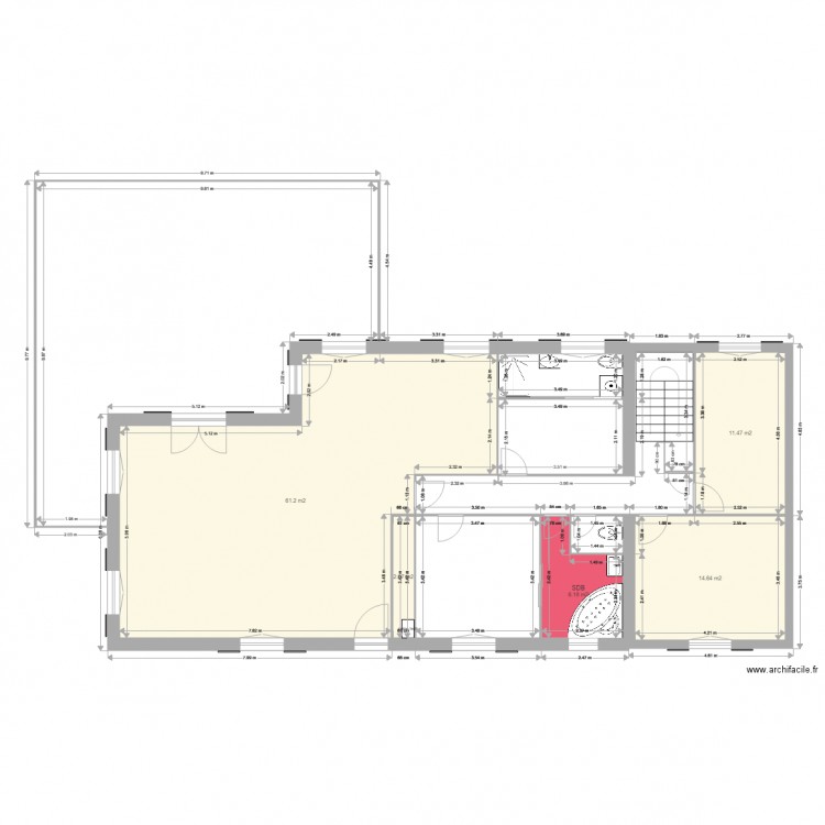 plan maison et extension avec cotes escalier 180. Plan de 0 pièce et 0 m2