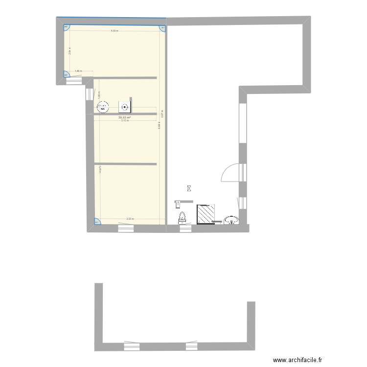 entrée mod. Plan de 1 pièce et 40 m2