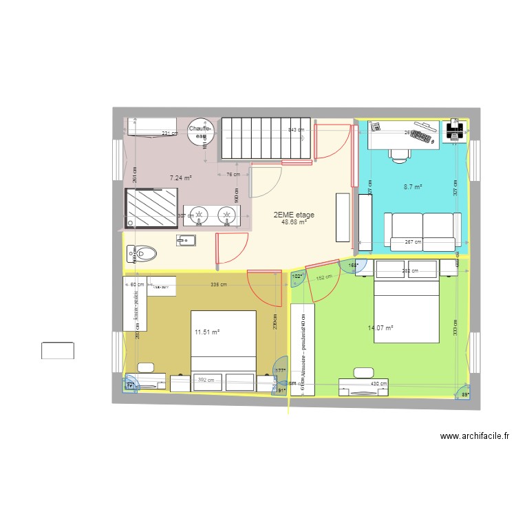 1er etage. Plan de 5 pièces et 99 m2