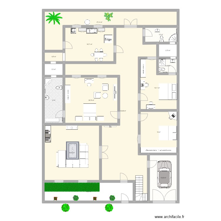 Gallé fatou. Plan de 15 pièces et 272 m2