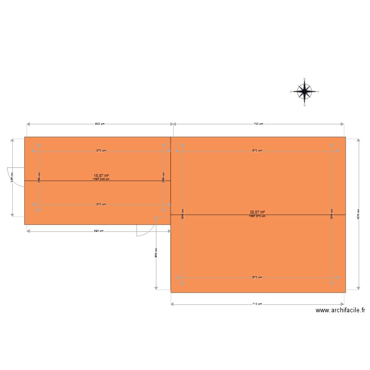 garage Sandrine. Plan de 2 pièces et 55 m2