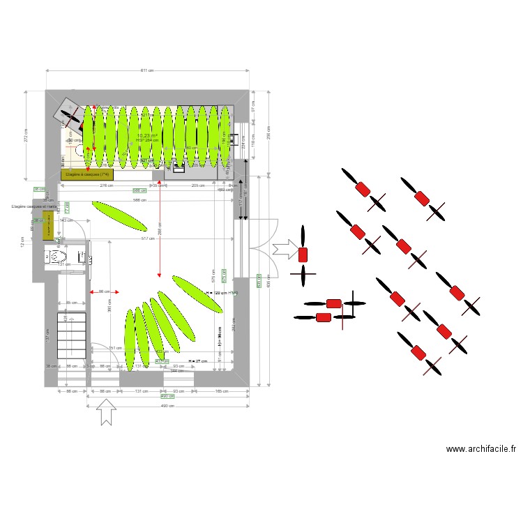 encombrement 1. Plan de 1 pièce et 10 m2