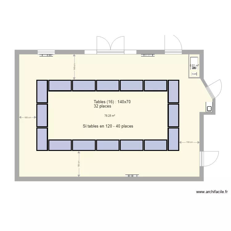 Salle de r&eacute;union si&egrave;ge meubl&eacute;e  22 mai 2018 32 places. Plan de 