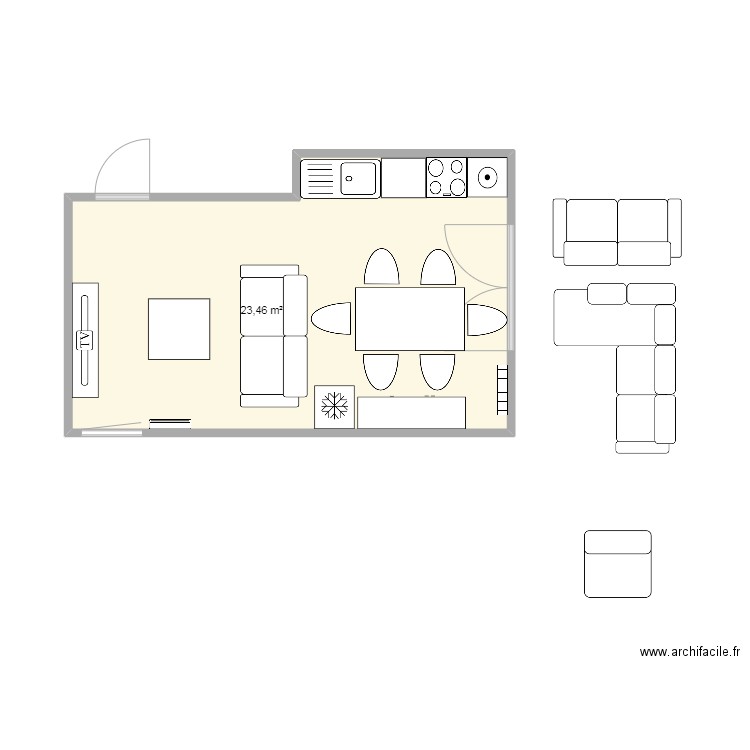 plan 2. Plan de 1 pièce et 23 m2