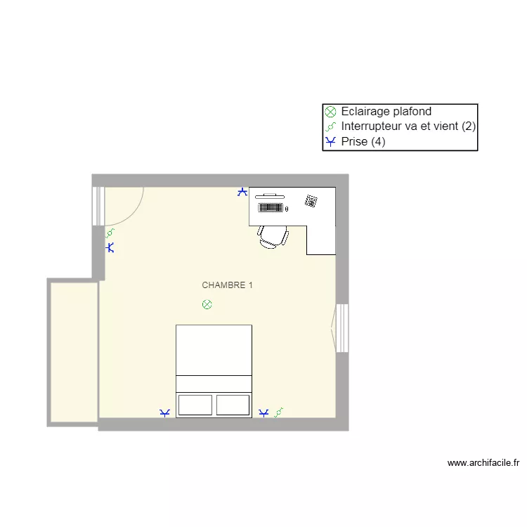 Va et vient Chambre1 unifilaire. Plan de 