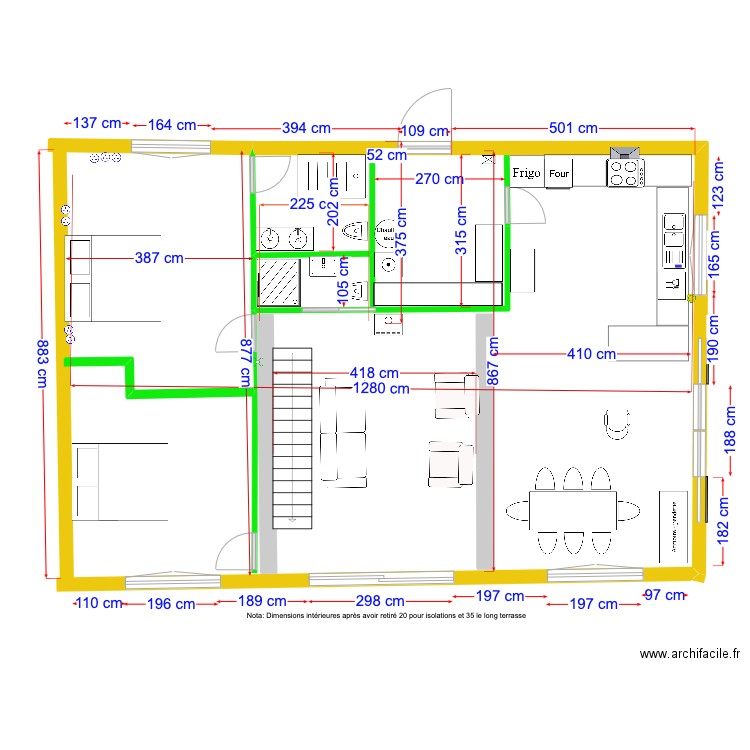 Aménagement nov 2023. Plan de 1 pièce et 3 m2