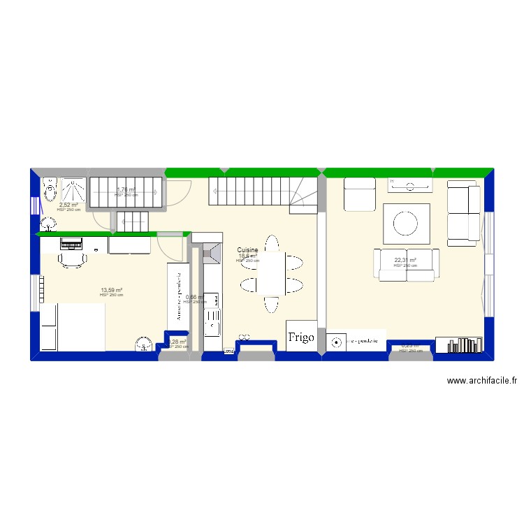 Situation souhaité 3. Plan de 9 pièces et 60 m2