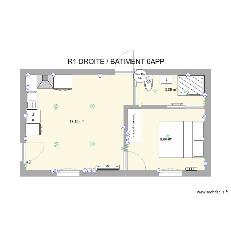 R1 DROITE / BAT6. Plan de 3 pièces et 31 m2