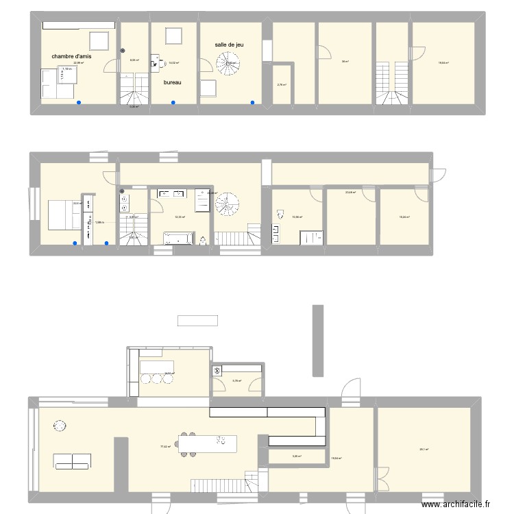 bomal. Plan de 17 pièces et 328 m2