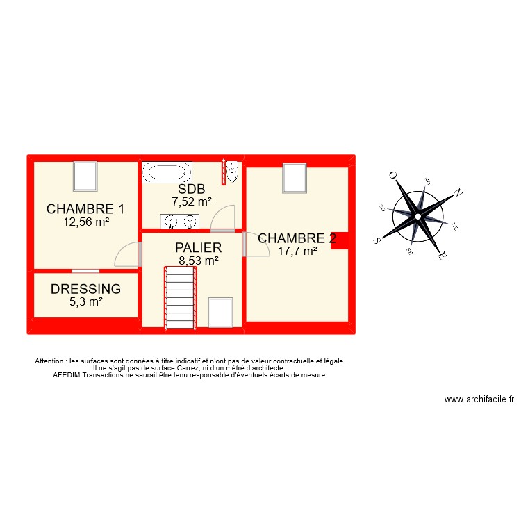 BI 9465 ETAGE . Plan de 9 pièces et 55 m2