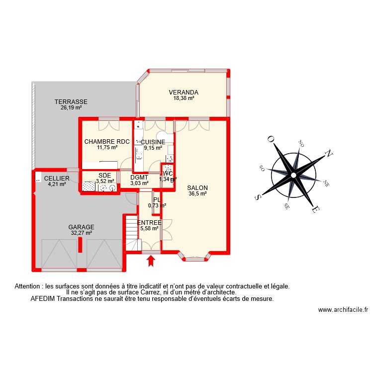 BI 11314 RDC. Plan de 13 pièces et 154 m2