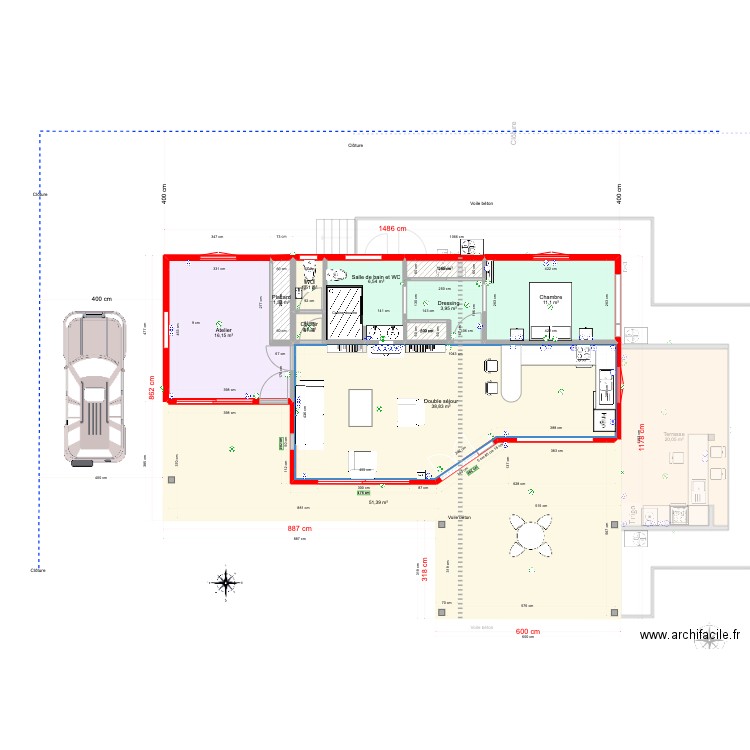 la Balinaise cuisine ouverte. Plan de 20 pièces et 218 m2