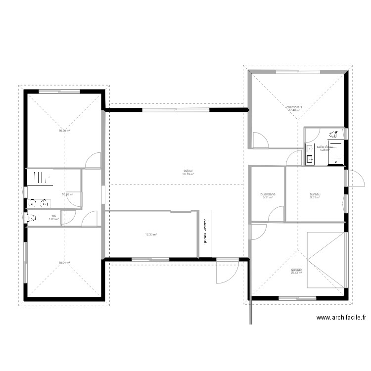 toiture maison en H. Plan de 0 pièce et 0 m2