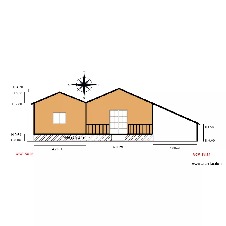 Facade SUD                                                         chalet 107. Plan de 