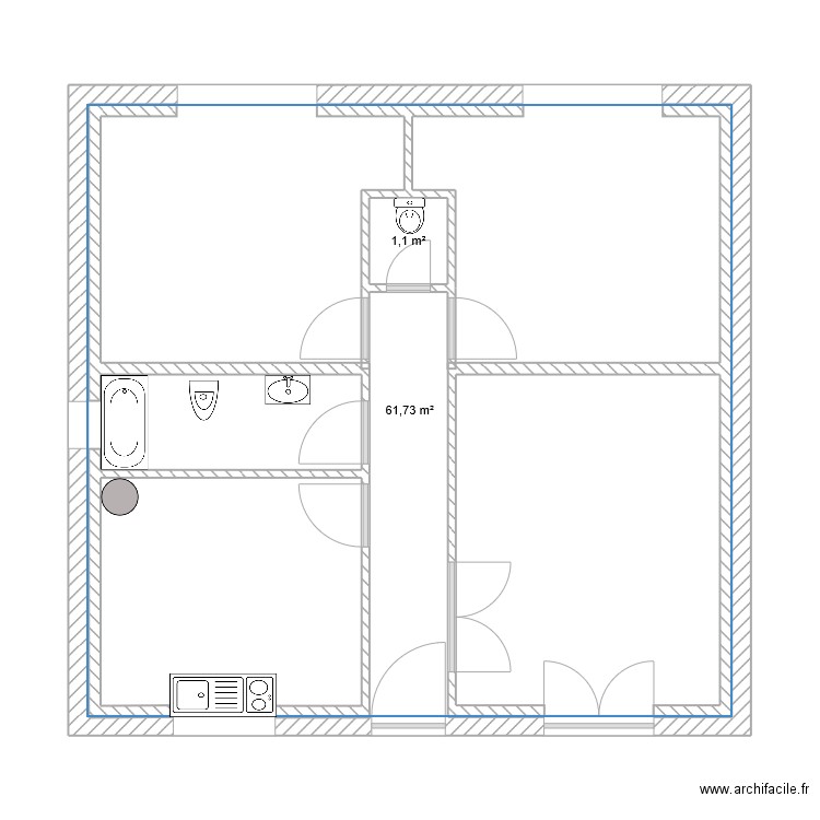 plan. Plan de 2 pièces et 65 m2