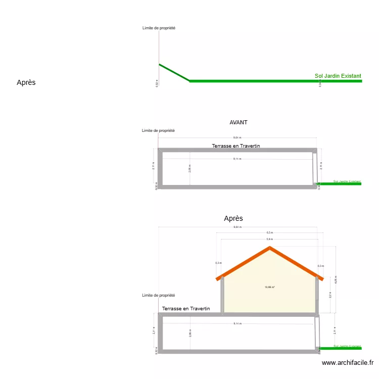 coupe veranda. Plan de 1 pièce et 17 m²