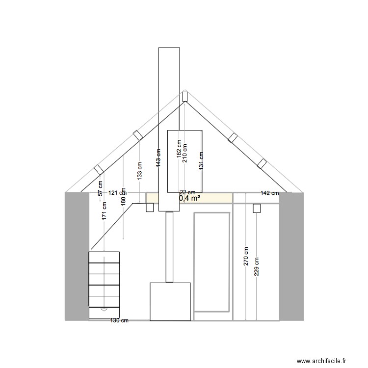 profil mur refend si une porte centre. Plan de 1 pièce et 0 m2