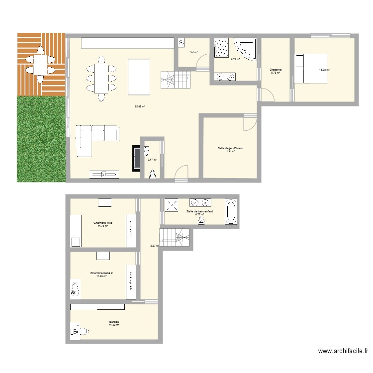 Maison 2021 version 2 déplacement escalier. Plan de 0 pièce et 0 m2