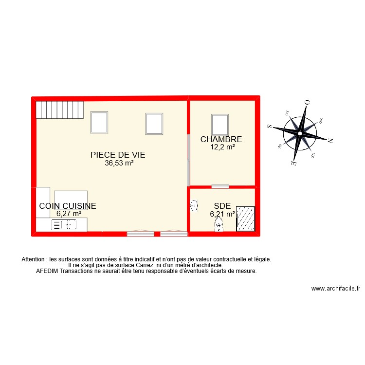 BI 9156 ETAGE . Plan de 4 pièces et 61 m2