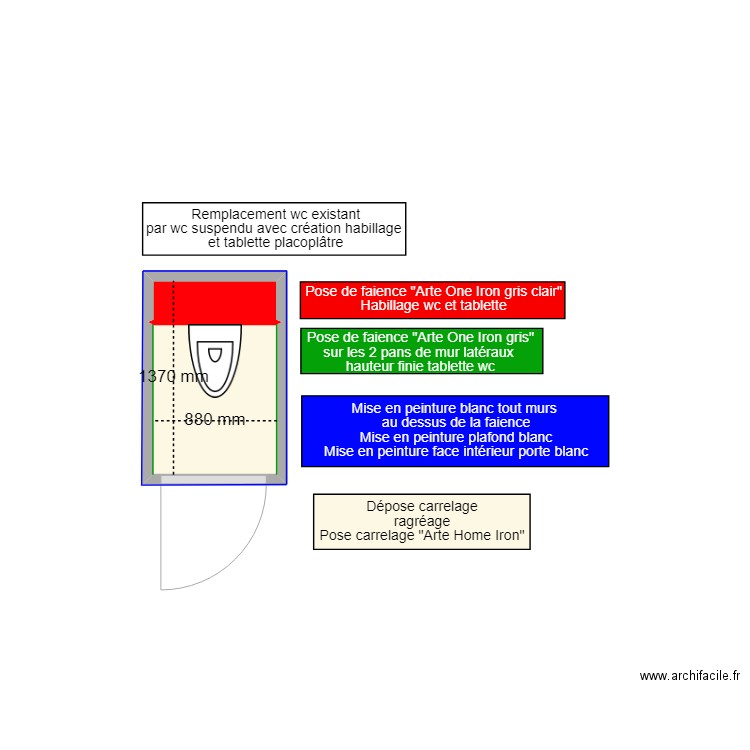 PROU TETE / D22080128 WC. Plan de 2 pièces et 1 m2