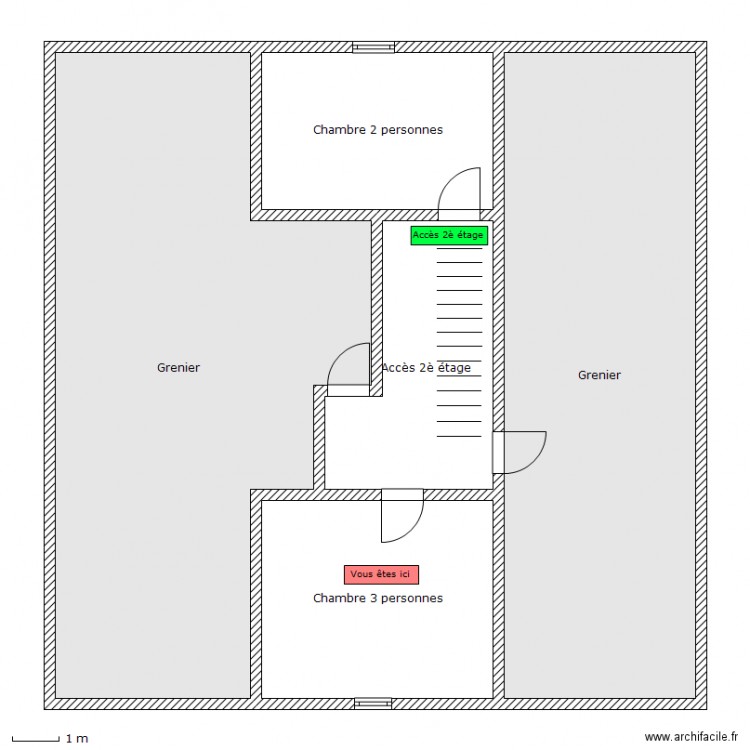 Auberge - Grenier - 3è étage - Chambre 3 personnes. Plan de 0 pièce et 0 m2