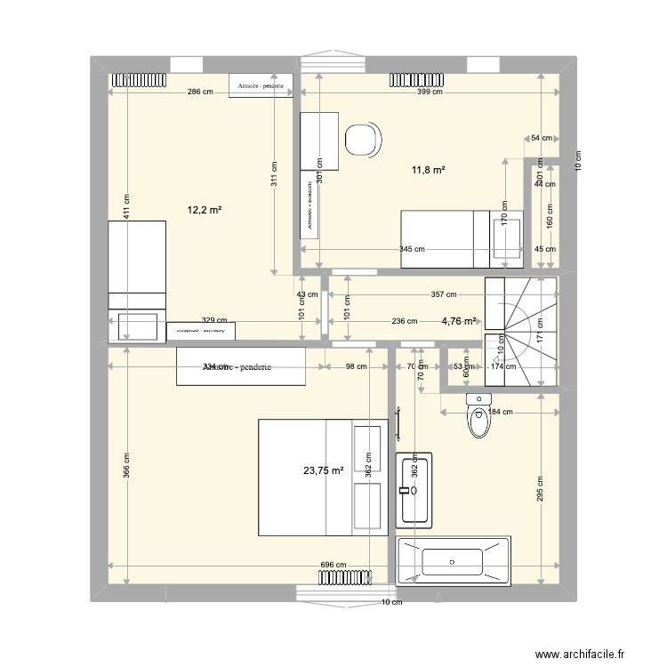 ETAGE 2. Plan de 4 pièces et 53 m2