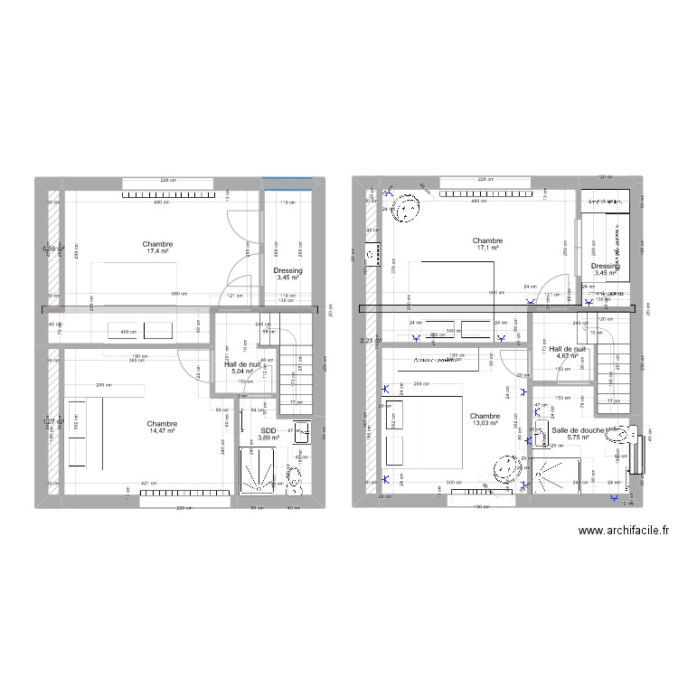 Etage. Plan de 7 pièces et 46 m2
