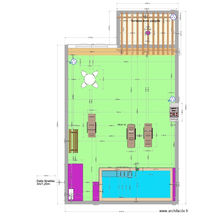 Jardin dernier. Plan de 2 pièces et 118 m2