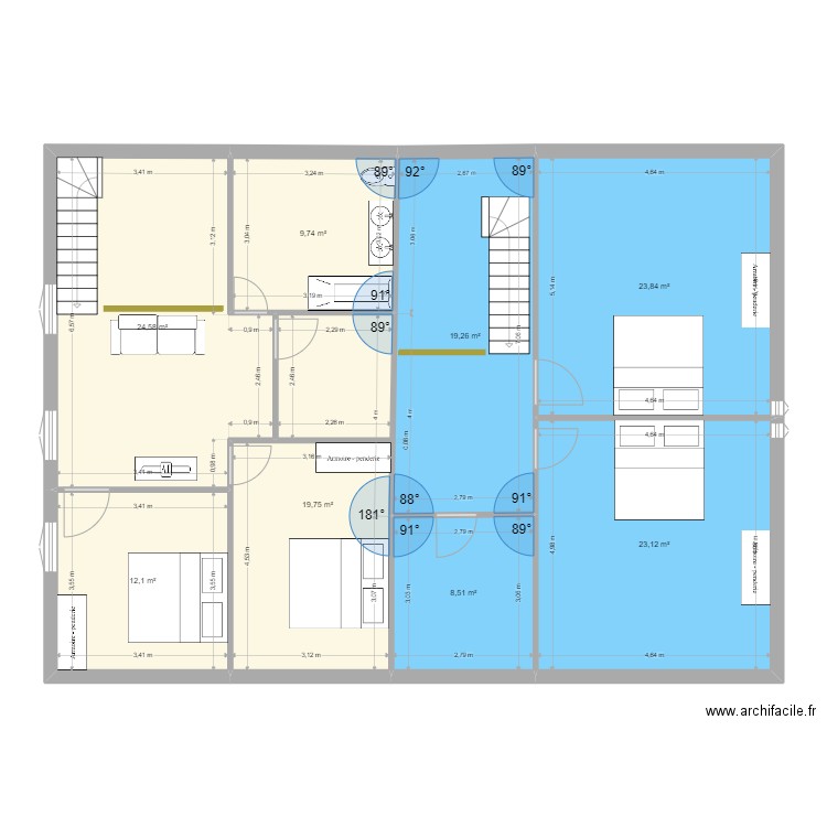 etage2. Plan de 8 pièces et 141 m2