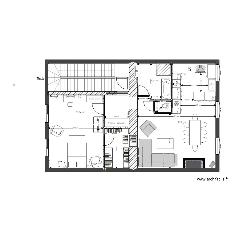 appart 2eme etage grande chambre sans ascens salon angle. Plan de 4 pièces et 86 m2