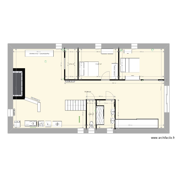 La Travelle 1er étage. Plan de 4 pièces et 112 m2