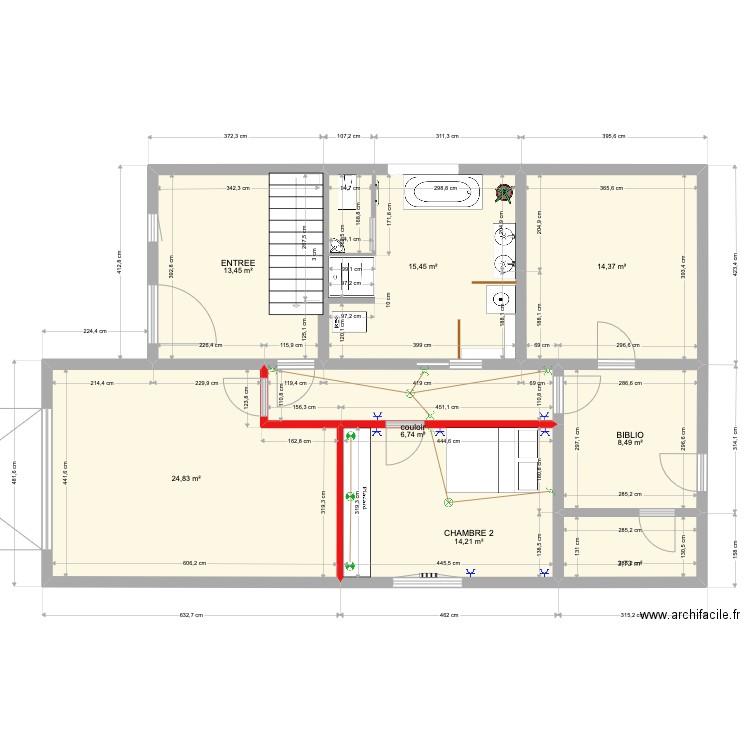 Plan RDC Pibrac à jour SDB V2. Plan de 8 pièces et 101 m2