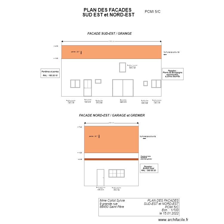 PCMI 5CPLAN DES FACADES SUD EST ET NORD EST. Plan de 0 pièce et 0 m2