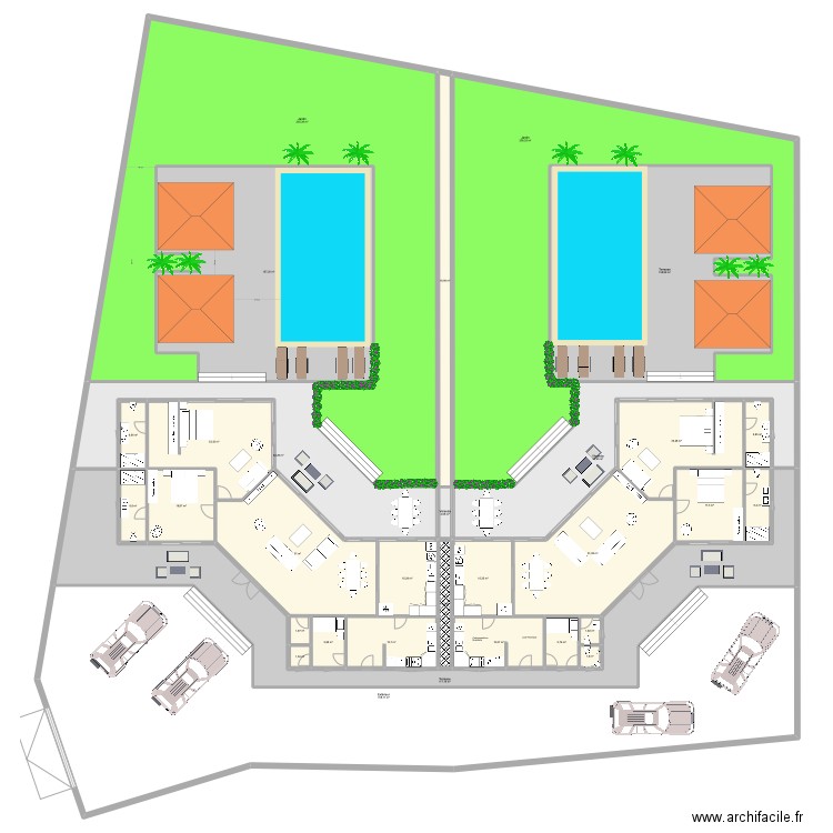 MAYA 11 V 2villas. Plan de 31 pièces et 1665 m2