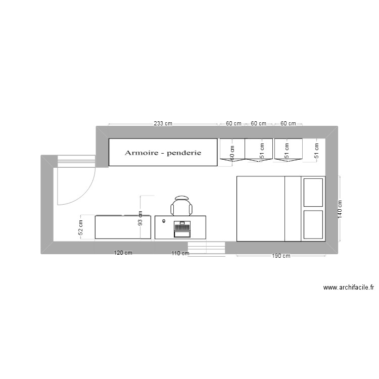 chambre face gauche . Plan de 0 pièce et 0 m2