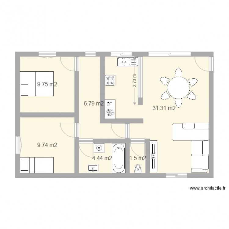 plan maison 64m2