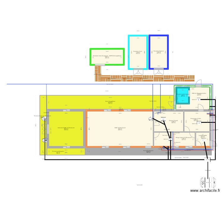 Restaurant Cuisine Sans matériel. Plan de 17 pièces et 235 m2