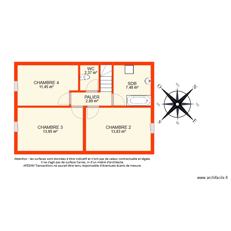 BI8602 ETAGE. Plan de 7 pièces et 53 m2