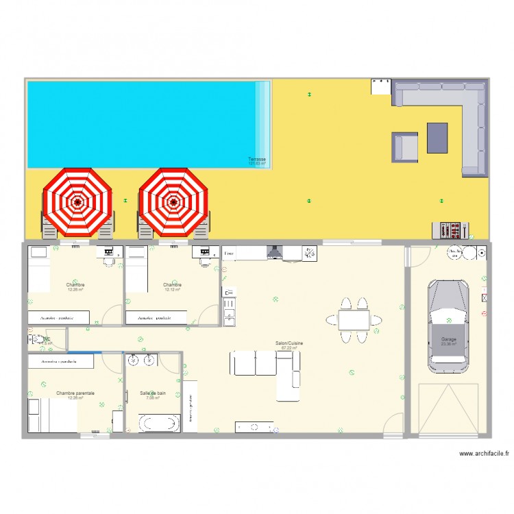 Villa. Plan de 8 pièces et 257 m2