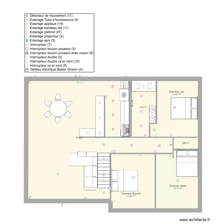 eclairage &eacute;tage Maison Cestas . Plan de 