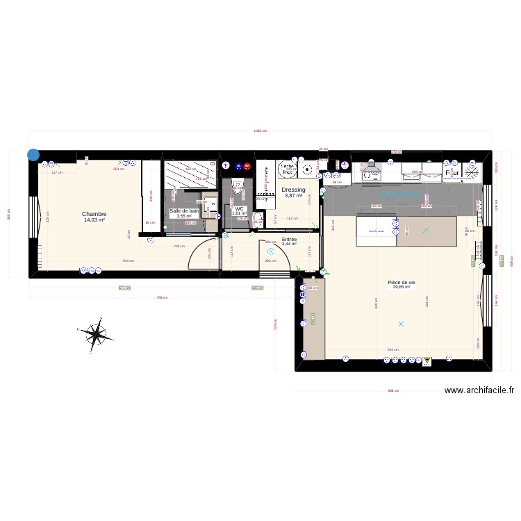 Mon projet sans mobiliers. Plan de 8 pièces et 57 m2