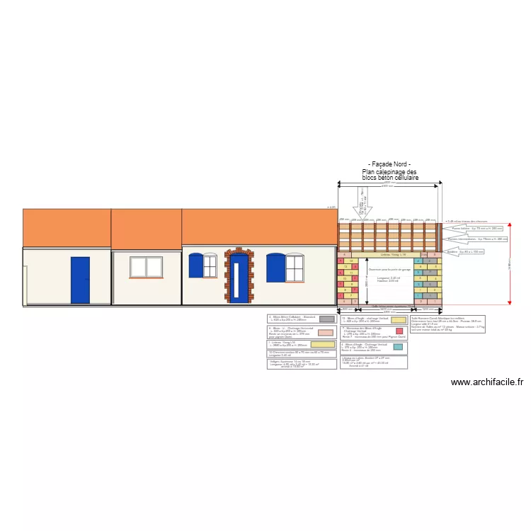 Bloc B&eacute;ton Cellulaire Fa&ccedil;ade Nord. Plan de 