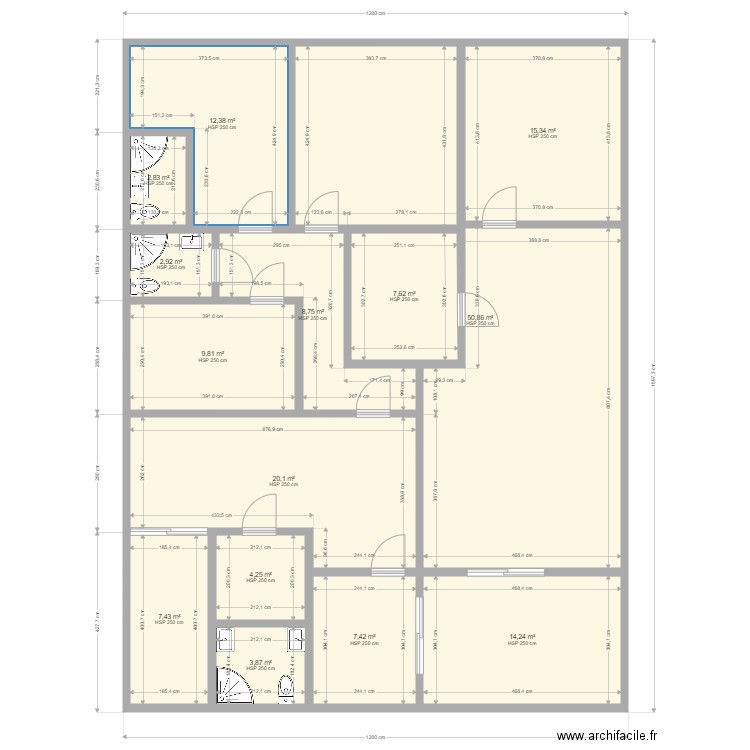 plan villa plein pieds. Plan de 14 pièces et 168 m2