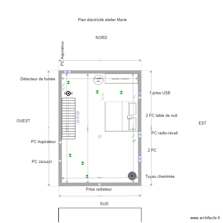 Plan électricité atelier 1er étage. Plan de 1 pièce et 31 m2