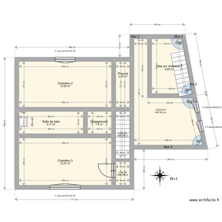 Boyer r+1. Plan de 9 pièces et 64 m2